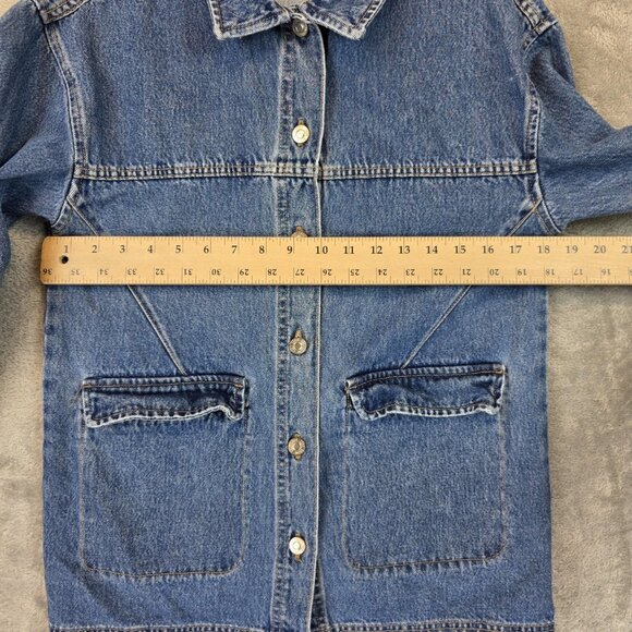 Zara Jacket Youth 11-12 152 Blue Denim Chore Utility Button Front Pockets Kids - Picture 5 of 10